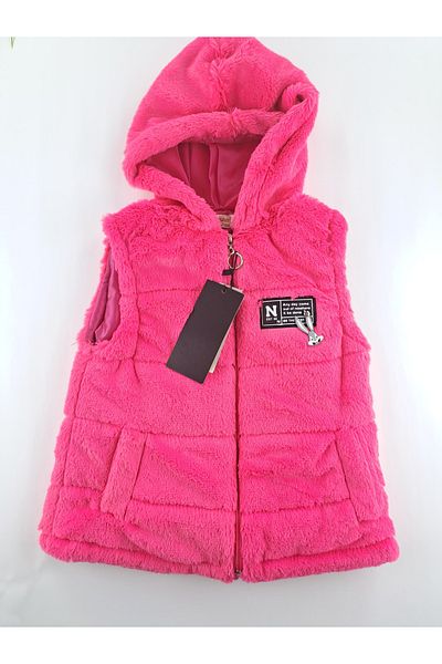 Butik Елек за момиче - Плюшен с качулка, Подплата, Розов и пудров цвят, Джоб с цип