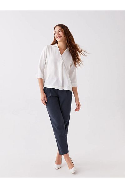 LC Waikiki LCW Vision Bleumarin - Pantaloni de damă cu decupaj morcov și talie elastică
