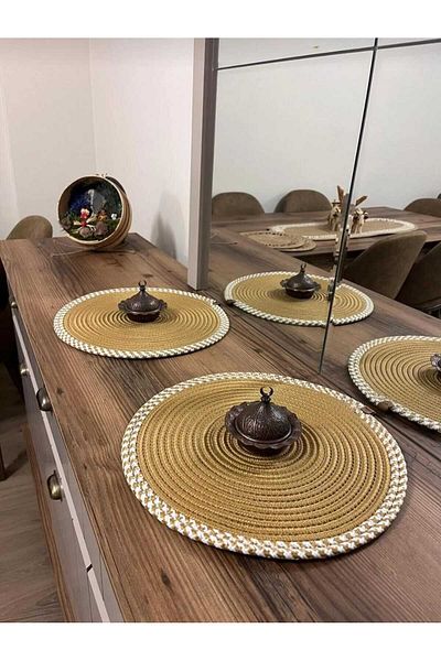 eftlyhome Wicker Jute Runner Basket Set - American Service, Plate and Plate Base Inclus