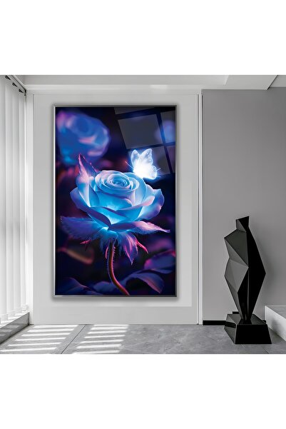 EMYA HOME Tablou din sticlă cu trandafiri vii cu cadru metalic