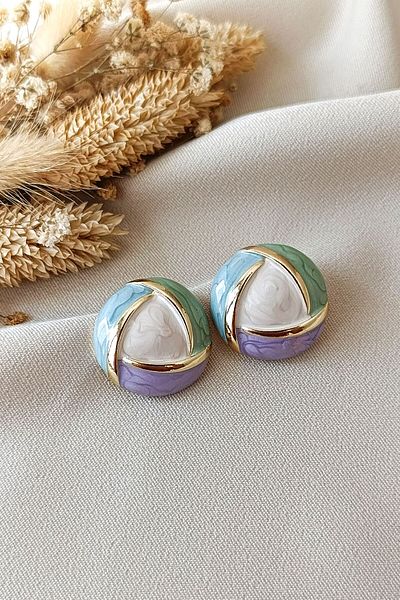 COSİTA Geometric Patterned Blue Green Lilac Pastel Earrings