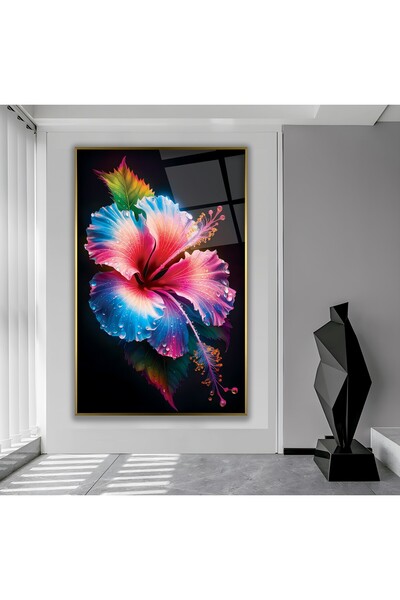 EMYA HOME Μεταλλικός Πλαίσιο με Λουλούδια Γυάλινος Πίνακας