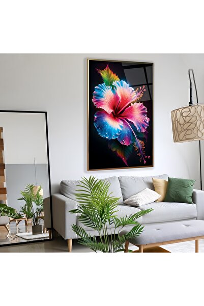 EMYA HOME Tablou din sticlă cu flori în cadru metalic