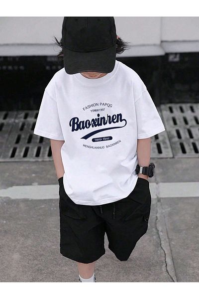 PALPİTO White Baoxinren Printed Boy's T-shirt & Shorts Set