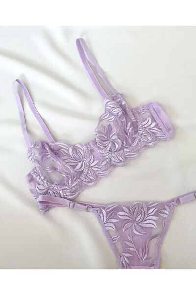 Sage Lingerie Lilla Çiçek İşlemeli Balenli Sütyen Takımı