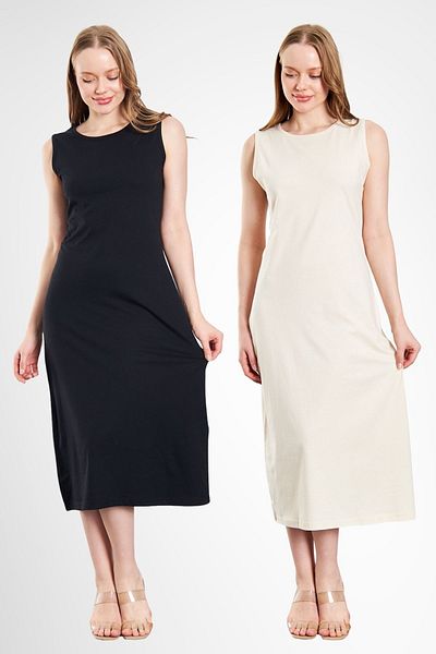 CrazyShopping Set of 2 - Long Sleeveless Dress, Lined Underwear and Underskirt Petticoat
