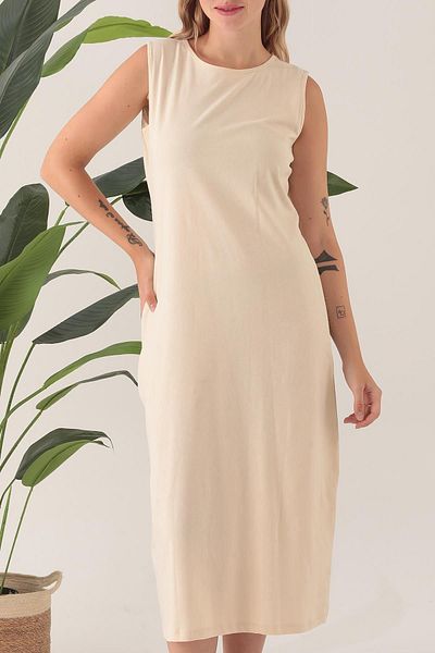 CrazyShopping 100% Cotton Sleeveless Long Dress - Lining Jupon Chemise