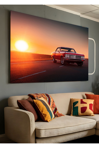 AR AJANS KANVAS TABLO Klasični automobil u zalasku sunca Dekorativna slika na...