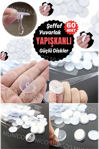 Munico 60 Adet Ev Dekorasyonu için İdeal Şeffaf Yapışkanlı Kancalar Yapışkanl...