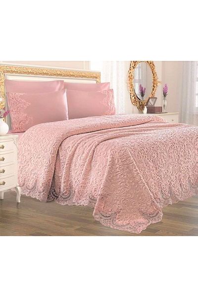 Kelebek Blanket Set Powder Color Brand Is French Laced