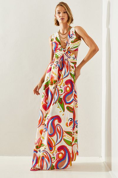 Bianco Lucci Patterned Slit - Halter Neck Kiloş Cut Women's Dress 22217 60251495