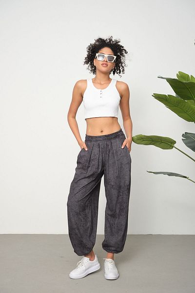 LİVE SPORT Women's Acid Washed Cupra Shalwar with Carrot Leg Pocket