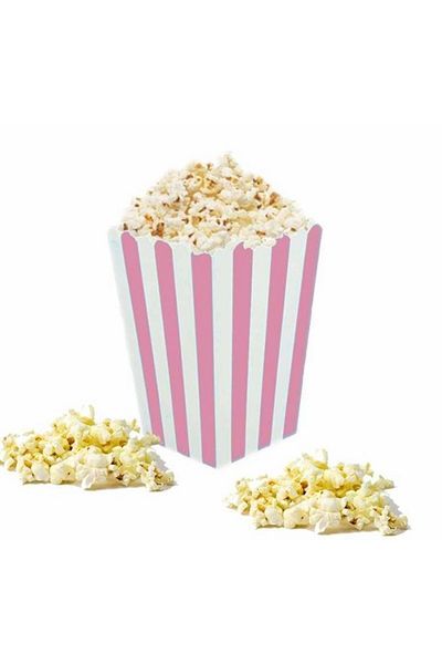 Deniz Party Store Pink White Striped Cardboard Popcorn Corn Chips Box 8 Pieces