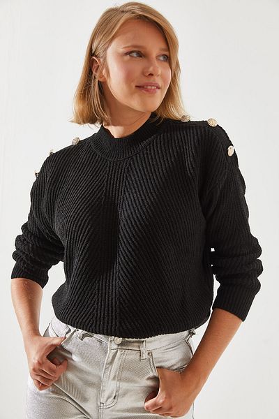 Bianco Lucci Women's Knitwear Sweater with ShoulDer Buttons - Thessaloniki Knit 20246210