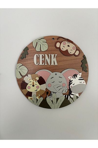 Icon Round Safari Door Ornament - Kids Room, Walnut Base, Colorful