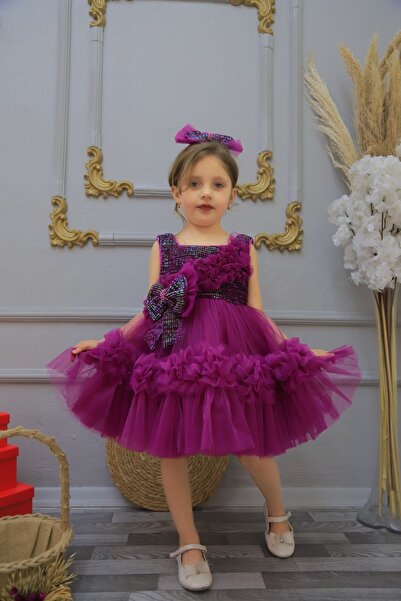 MİSS RAİN Rochie de seara pentru fata cu fusta din tul cu paiete si detaliu f...