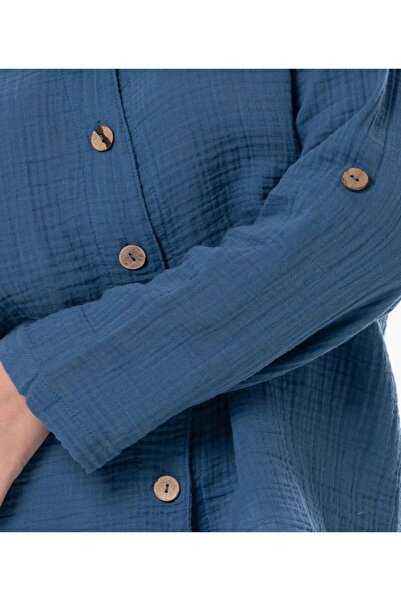 AFA 100% бавовняна муслінова тканина, сорочка з довгими рукавами - індиго