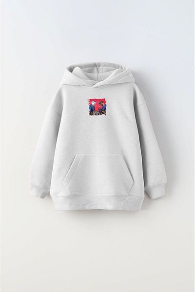 The Champ Clothing Бял унисекс детски суичър с качулка с полар с щампа
