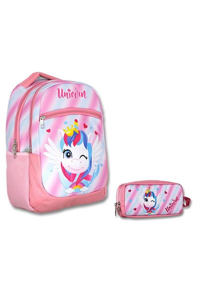 ÜMİT ÇANTA Cennec Unicorn Patterned PinK Cute Primary School BacKpacK and Pen Holder Set - Girl