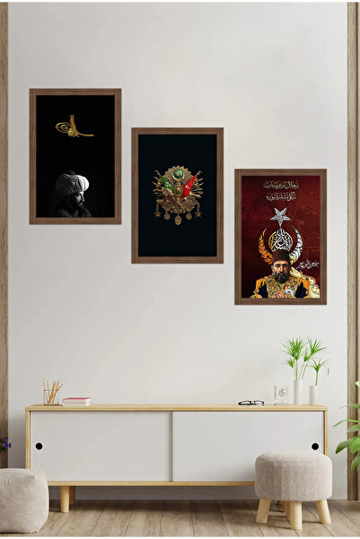 Plexit 3'lü Osmanlı Baskılı Ahşap Tablo Set