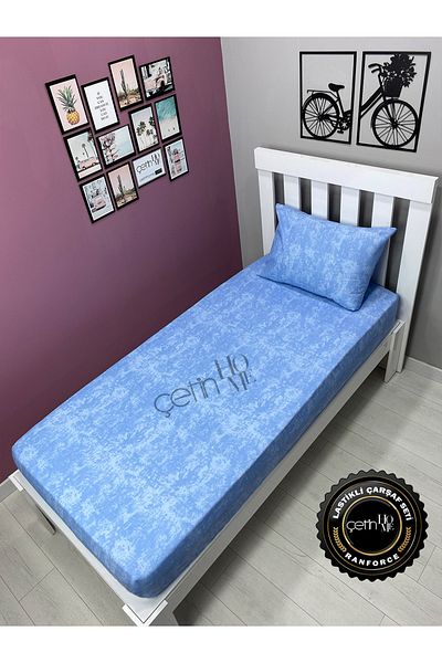 Çetinhome Fabric Fitted Sheet Set 3 Sizes Shadow Blue Single