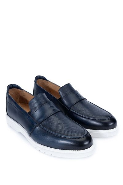 Tamer Tanca Navy Blue Genuine Leather Men's Loafer Shoes