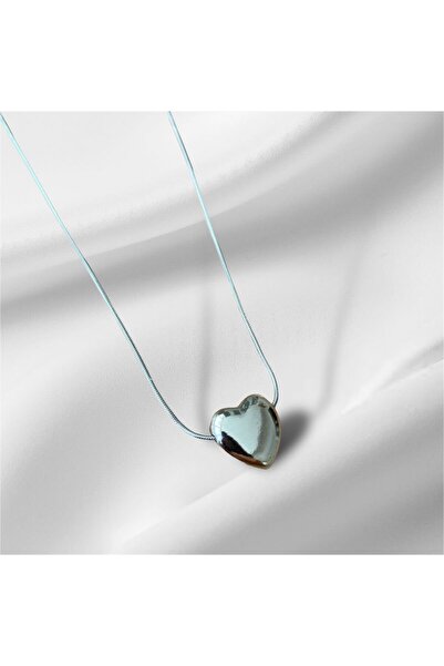 HerşeyVarBurda قلادة على شكل قلب بالون - فضية اللون من الفولاذ للنساء