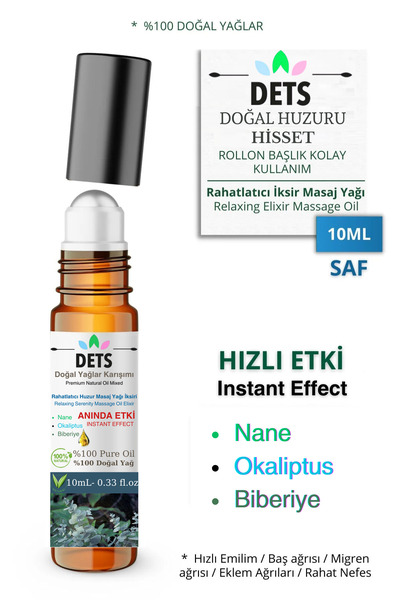 Dets Stres İçin Doğal Rahatlatıcı Masaj Yağı Hızla Etkili, %100 Saf Formül