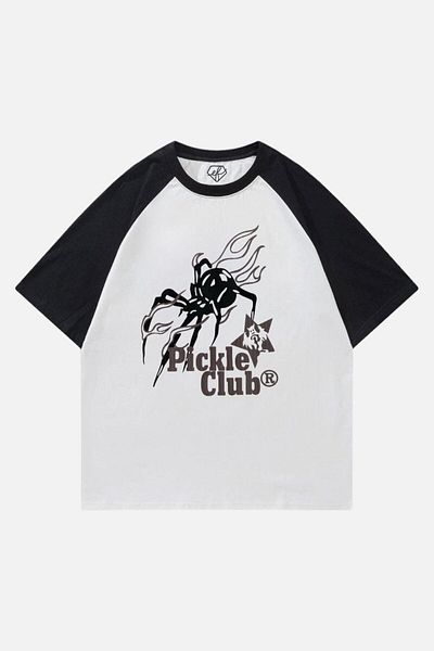 EFBUTİK White Unisex Black Raglan Spider Pickle Club T-shirt