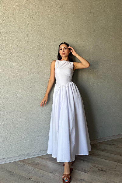 Seda Yalçın Atelier فستان طويل من البوبلين - أبيض مبطن