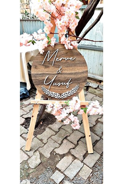 Seyyar Atölye Kişiye Özel 50x50 Cm Ahşap Mdf Beyaz Yazı Yuvarlak Karşılama Pa...