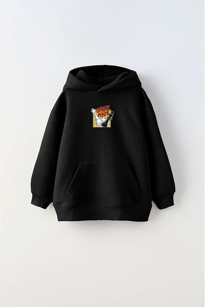 The Champ Clothing Черен унисекс детски суичър с качулка и шах с качулка отвътре