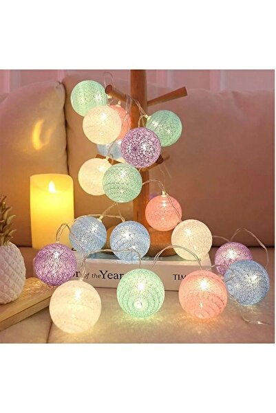 teknonisa Top Led Işık 2 Metre Renkli Koton Top Dizeleri 10 Top Ve 6 Cm Işık