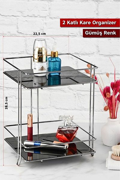 LeesHome Διώροφο τετράγωνο μακιγιάζ Μπάνιου Καλλυντικά Κοσμήματα Organizer Οργανωτής πολλαπλών χρήσεων