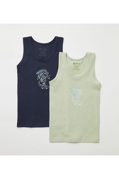 natuline Boy's Organic Cotton Lycra Undershirt 2-pack Freestyle Robot 3005-2