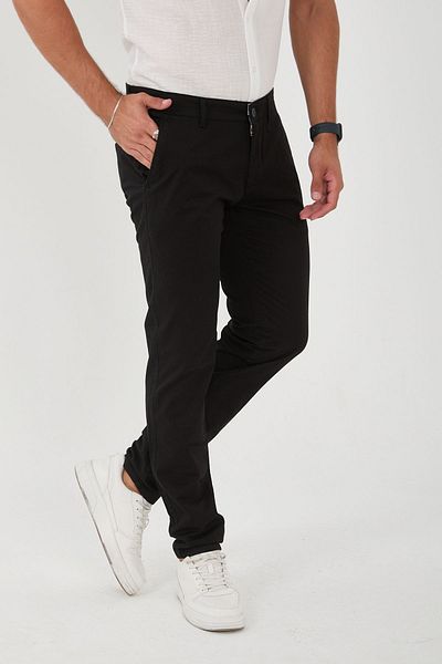 BROCARD Black Slim Fit Lycra Men's Chino Pants