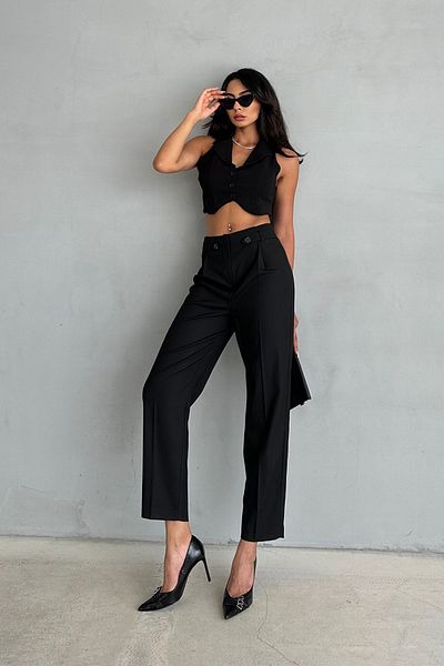 Ortaya Çık Pencil Fabric Black Trousers - Double Epaulet Detailed