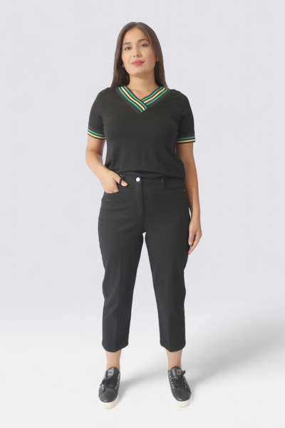 TOLGA SARAÇOĞLU 30210 SİYAH GİZLİ LASTİKLİ BİLEK BOY PAMUK PANTOLON