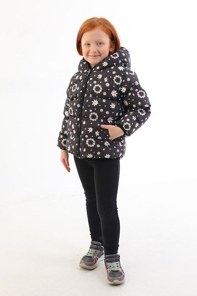 Stone Girl's Fleece Hooded Flower Patterned Winter Puffer Coat