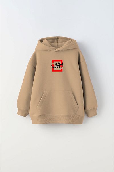 The Champ Clothing Παιδική κουκούλα Unisex σε μπεζ κουκούλα - Φούτερ με στάμπα Fleece Why
