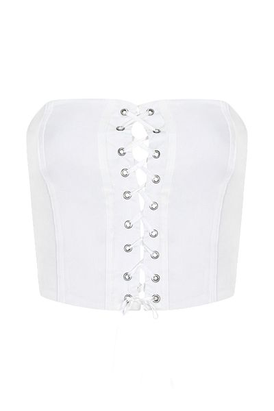 FLAST White Corset Look Premium Bustier - Front Tie Body Hugging Crop Top