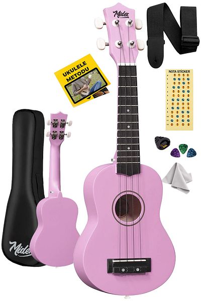 Midex Lilac Soprano UKX-901PU Ukulele - Τσάντα κρεμάστρας και μέθοδος Pena