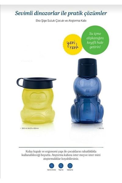 Tupperware Snack Container Food Container 300ml And Eco Dino Bottle 350ml Set of 2