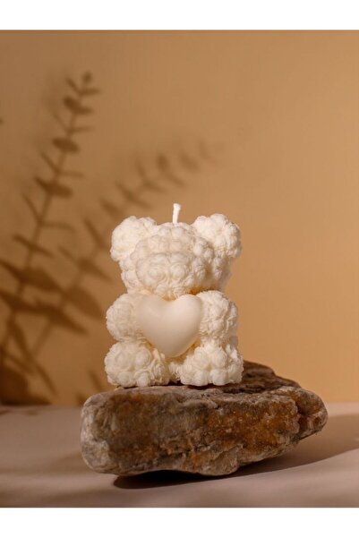 LARA küçük dükkan atolyesi 10 Adet Kutulu Etiketli Güllü Ayıcık Mum