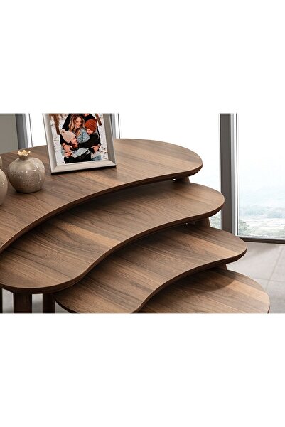 vovvahome MOON 4LÜ MDF AHŞAP ZİGON SEHPA - CEVİZ