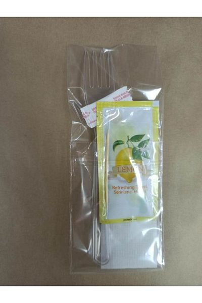 Erler Ambalaj Erler AmbLuxury Transparent 5-Piece Catering Dinner Set with Fork and Wet Wipes 100 Pieces