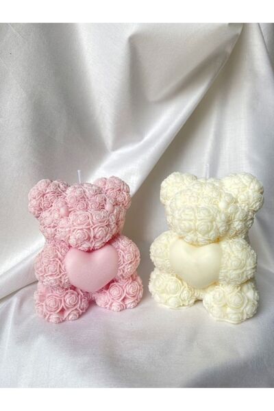 LARA küçük dükkan atolyesi 10 Adet Güllü Ayıcık Kokulu Kutulu Etiketli Mum Pe...