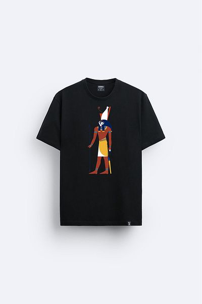 Darkia Horus Egyptian God Printed - Crew Neck Relaxed Fit Black T-shirt