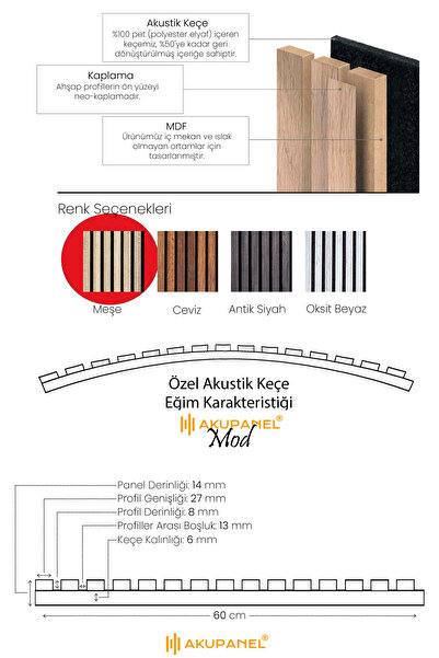 Akupanel Mod14 60x245 Cm Meşe Renk Akustik Ahşap Duvar Paneli