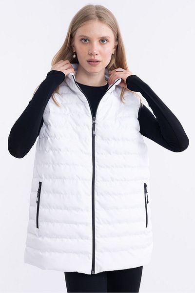 Goccix Women's White Lined Water and Windproof Regular Fit Puffer Vest
